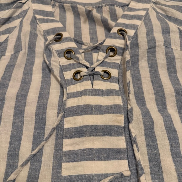 Anthropologie Striped Linen Dolman Lace Up Crop Boho Top XS - Picture 2 of 5